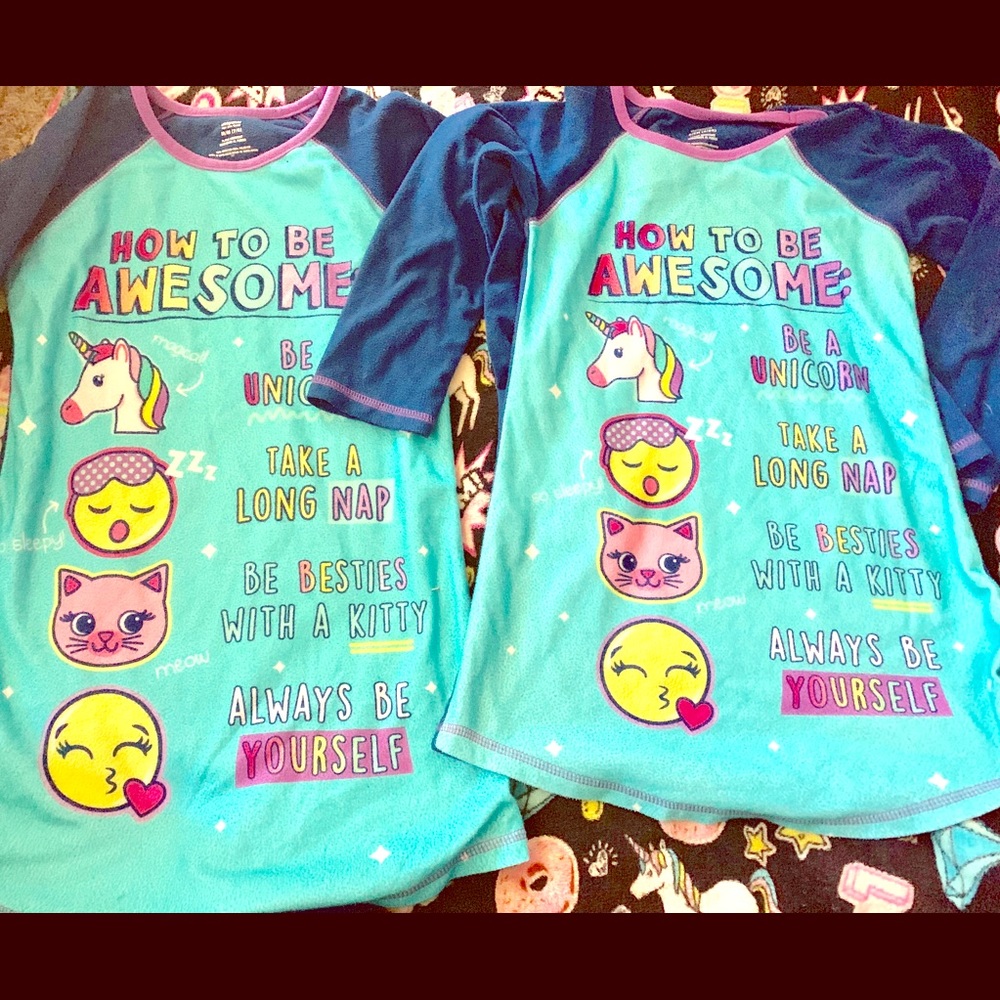 bundle of two long sleeve short night gowns girls